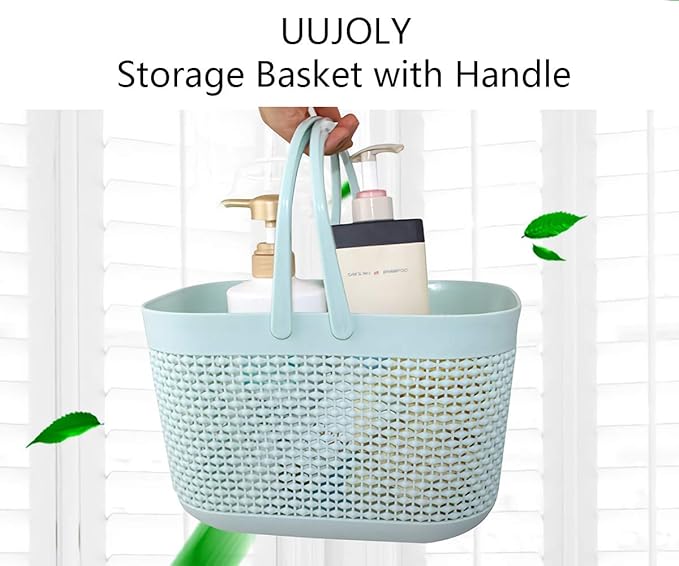 UUJOLY Plastic Organizer Storage Baskets with Handles, Shower Caddy Bins Organizer for Bathroom and kitchen (Blue)