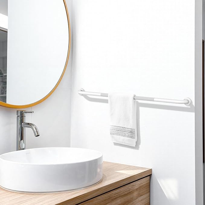 48 Inch Anti Slip Handicap Grab Bars, Munzong Bathroom Grab Bar for Wall, White Knurled Handicap Balance Bar,Safety Hand Rail Support Elderly Senior Assist Bath Handle