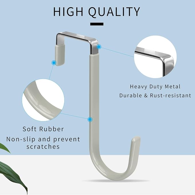 FYY Over the Door Hooks, 4 Pack Door Hangers Hooks with Rubber Prevent Scratches Heavy Duty Organizer Hooks for Living Room, Bathroom, Bedroom Hanging Clothes, Towels, Hats, Coats, Bags Grey