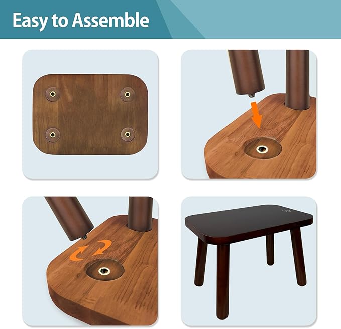 BEE&OAK 13.4 Inch Heavy Duty Wooden Step Stools for Adults - Non Slip, 300 LBS Capacity, Easy Assembly - Ideal Step Stool for High Beds, Kitchen, Bathroom, Office, Garden (Dark-Walnut)