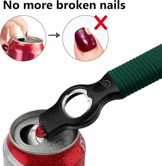 2-Pack Magnetic Beer Bottle Opener & Soda Can Opener, 2-in-1 Bottle Opener and Can Tab Opener Tool for Bartender, Long Nails, Arthritis, Silicone Handle with Build in Magnet - Deep Green