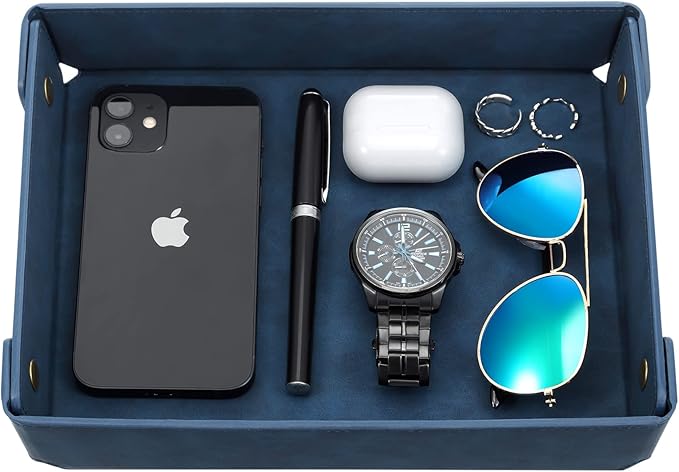 CASIRENA Faux Leather Valet Tray Organizer for Men - Catch-All Tray for Entryway Table Key, Wallet, Watch, Coin Change, Phone, Dresser EDC Dump Jewelry, Bedside Nightstand Desk-top
