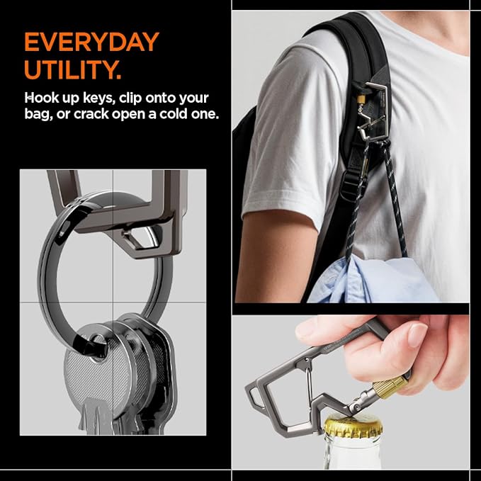 Spigen Life Carabiner Key Ring Clip, Car Keychain Clip, Bottle Opener Key Chain Ring for Men and Women