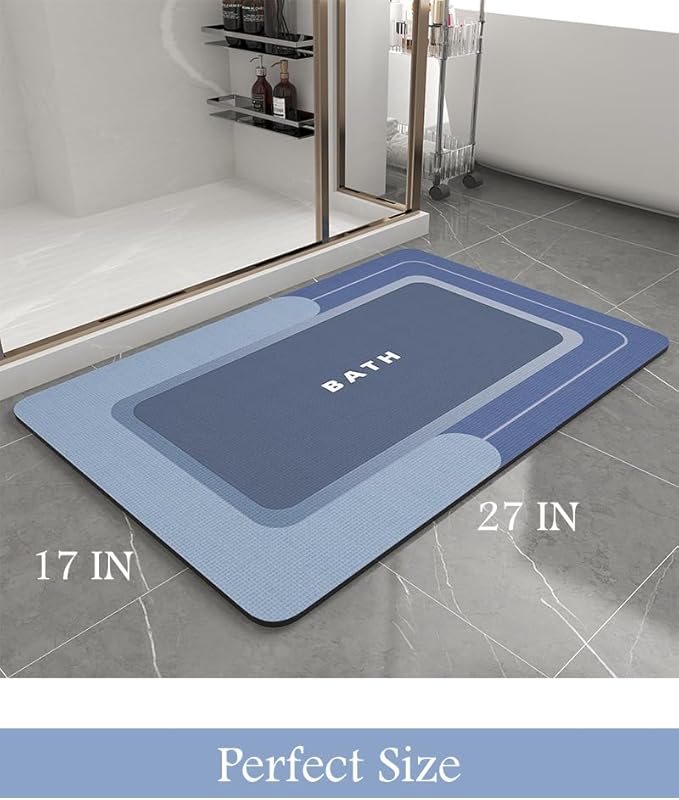 MontVoo Bath Mat-Bath Mat Rug Non Slip Super Absorbent Stain Resistant Quick Dry Thin Bathroom Rug-Bath Mats for Bathroom Floor Bathtub Vanity-Bathmat Bath Rug Easy Care-17"x27",Navy