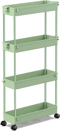 SPACEKEEPER Slim Rolling Storage Cart 4 Tier Bathroom Organizer Utility Cart Mobile Shelving Unit Tower Rack for Kitchen, Laundry Room, Bathroom, Narrow Places, Green