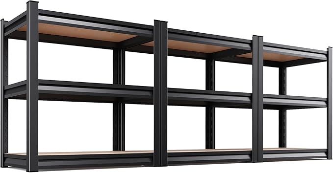 3-Pack 3-Tier Heavy Duty Garage Shelving Set for Home Storage & Organization, Adjustable Metal Utility Rack for Garage, Pantry, Kitchen, Closet & Household Essentials, 33.5"H x 35.4"W x 15.7"D