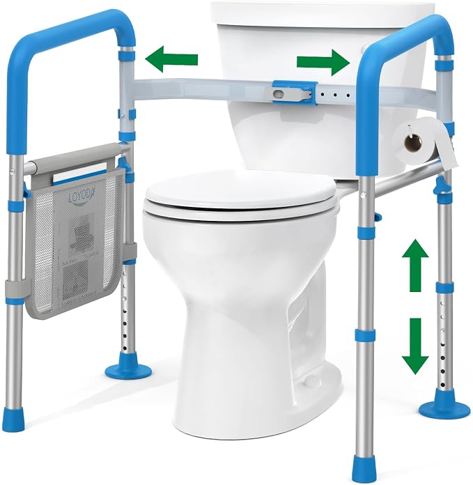 Loyoda Toilet Safety Rails for Seniors, Adjustable Height Toilet Handles for Elderly and Disabled, One-Button Width Adjustment, Foldable Handles, 350 LBS, Toilet Bars Fit Most Toilets