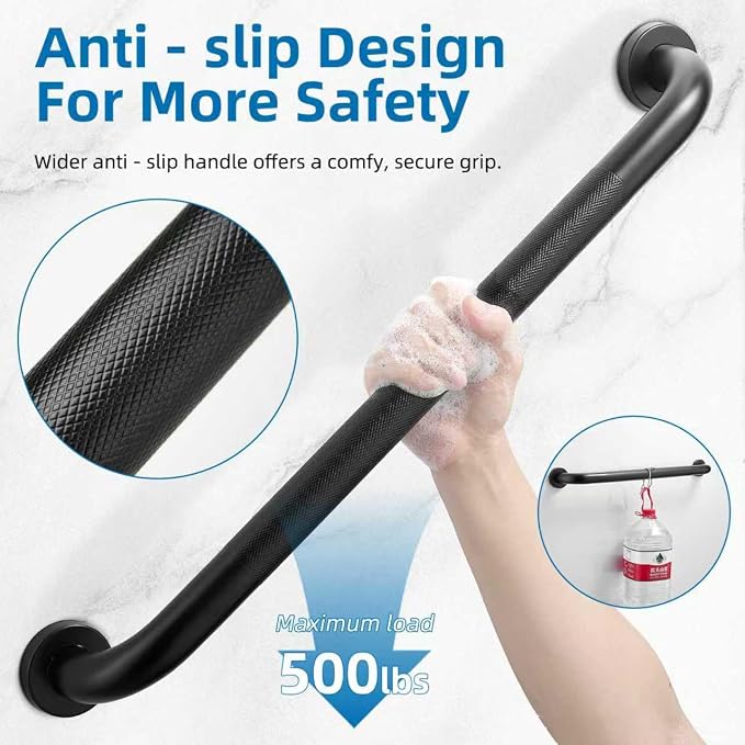 Grab Bars for Shower, Zynuhmo 2 Pack 24 Inch Anti Slip Bathroom Safety Grab Bar 1.25" Diameter Stainless Steel Shower Handrails for Handicap Injury Pregnant Senior Assist Shower Handles(Matte Black)