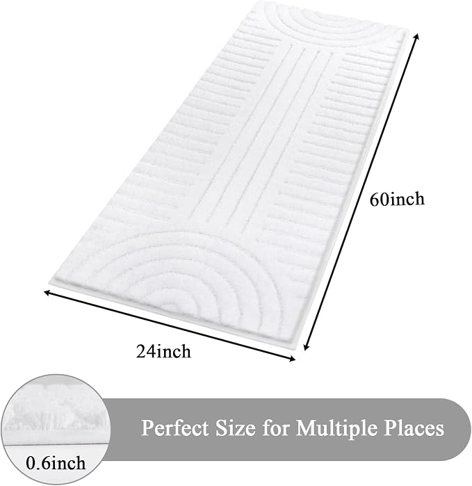 SHACOS Super Soft Bathroom Runner Rugs 24"x60" Non Slip Boho Bath Rugs Microfiber Absorbent Bath Mats for Bathtub Machine Washable Shaggy Carpet for Shower Floor Home Decor, White 2' x 5'