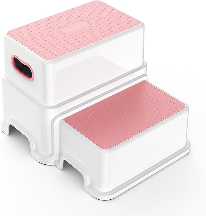 Victostar 2 Step Stool for Kids, Anti-Slip Sturdy Toddler Two Step Stool for Toilet Potty Training, Bathroom,Kitchen (Pink)