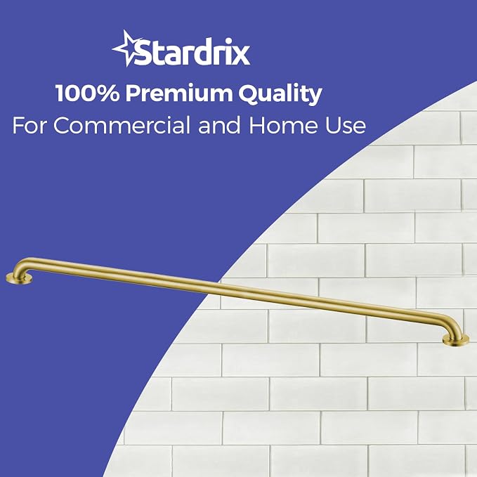 Stardrix 54-Inch ADA Compliant Grab Bar, 1.5" Diameter, Concealed Mounting Flanges, Handicap Friendly, Commercial & Residential Bathrooms, Brushed Gold Stainless Steel