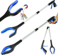 2-Pack Grabber Reacher Tool, 32" Foldable Reacher Grabber Pickup Tool with 90° Rotating Anti-Slip Jaw, Trash Picker Upper Grabber, Hand Grabber for Reaching, Grabbers for Seniors (Blue)