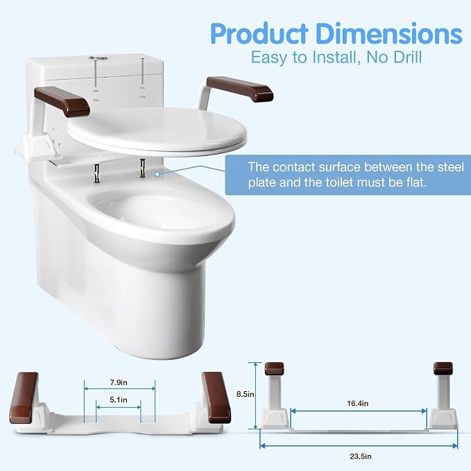 Toilet Safety Rails for Seniors, Heavy Duty Foldable Toilet Support for Seniors, Elderly Toilet Seat Rails with Arms, Toilet Bars for Elderly and Disabled Up to 520LBS, Easy Installation Toilet Frame