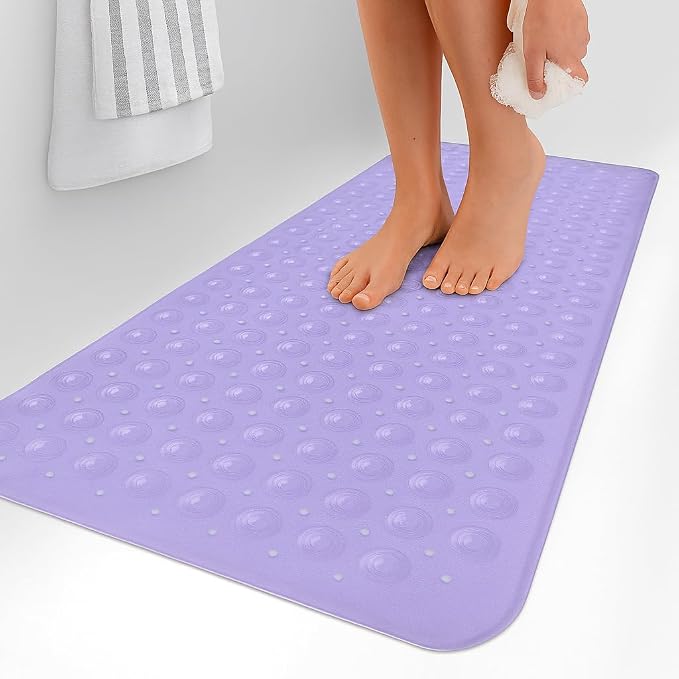 LDC Bath Mat for Tub, Inside Shower Bathtub Mat with Drain Holes and Suction Cups, Anti Slip Bath Mat Inside Tub Extra Long, 40x16 - Purple