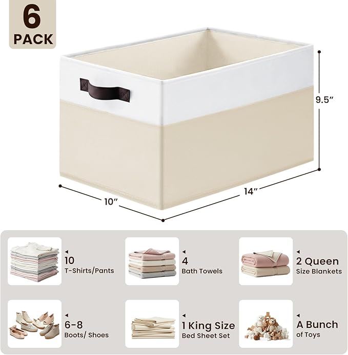 Criusia 6 Pack Large Toy Box Chest, Collapsible Sturdy Toy Storage Organizer Bins Baskets for Kids, Boys, Girls, Nursery, Playroom, Shelf Baskets for Lego Puzzle Balls, Game Organizer (14L*10W*9.5H)