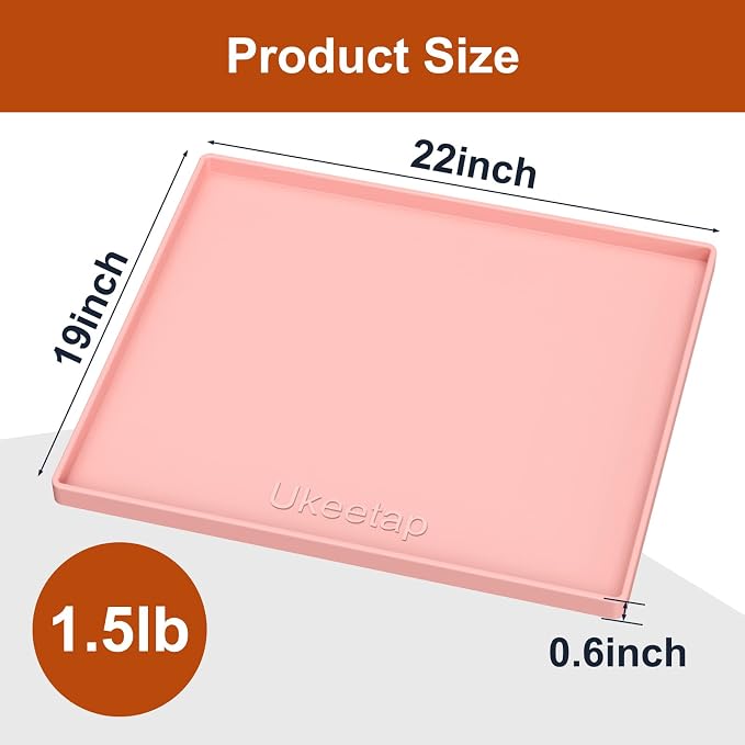 ukeetap Extra Thick Silicone Mat Waterproof with Raised Edge 22" x 19", Under Sink Mat for Kitchen & Bathroom, Kitchen Cabinet Liner, Multi-Purpose for Storage & Protection, Pink
