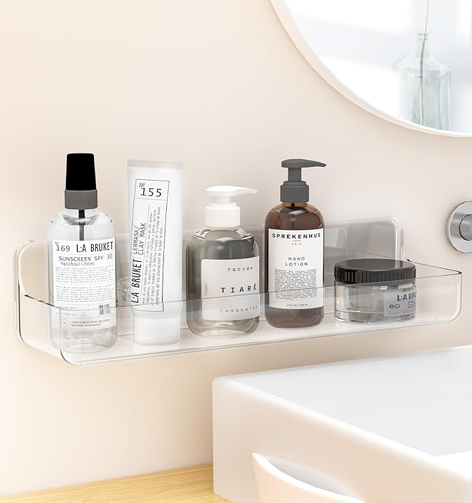 Shower shelves, Adhesive Clear Acrylic Bathroom caddy Organizer | Large Capacity, Adhesive Shower Caddy, Waterproof and Rustproof, Multiple Drainage Holes, Suitable for Bathroom
