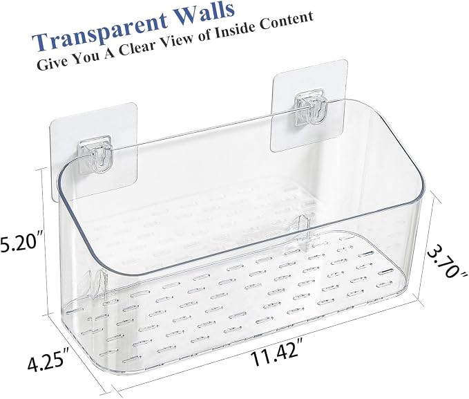 Bath Toy Storage Organizer, Bathtub Toy Storage Holder, Large Capacity Wall Mounted Shower Caddy Shower Organizer, No Drill Shelves Basket, Clear White, 2 Pack