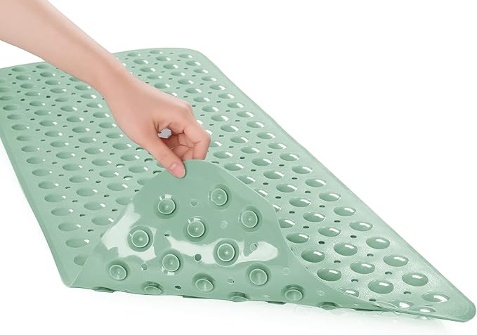 AmazerBath Shower Mat Non Slip 40 x 16 Inches, Shower Stall Mats with Suction Cups and Drain Holes, Non Slip Bath Mat for Tub for Elderly & Kids, Mint Green