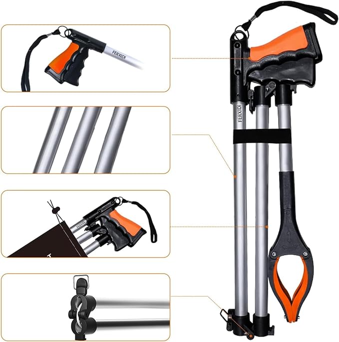 43" Foldable Grabber Reacher Tool,2pcs Reacher Grabber Pickup Tool,Gripper Reacher Grabber Tool with Rotating Jaw+Magnets,Grabber Reacher Tool Heavy Duty,