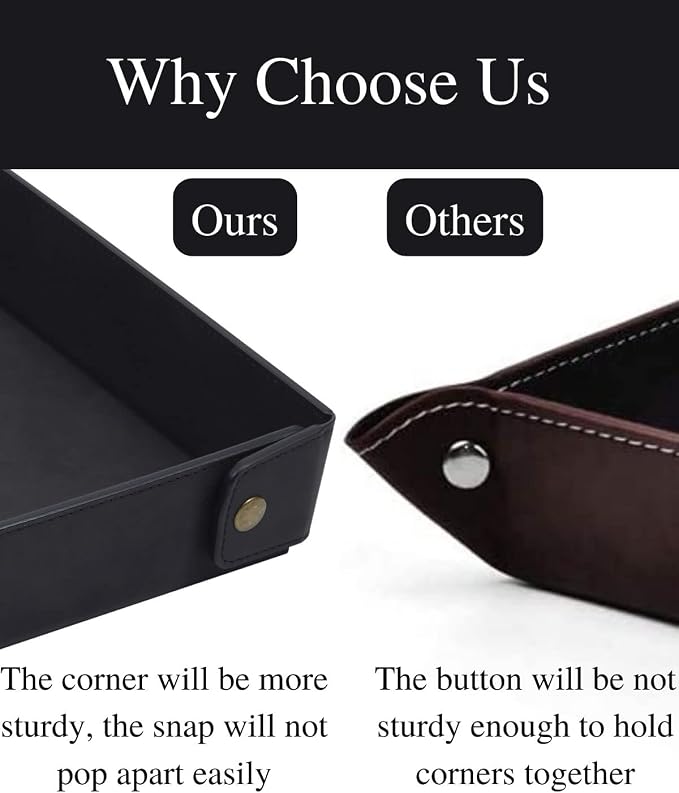 CASIRENA Faux Leather Valet Tray Organizer for Men - Catch-All Tray for Entryway Table Key, Wallet, Watch, Coin Change, Phone, Dresser EDC Dump Jewelry, Bedside Nightstand Desk-top