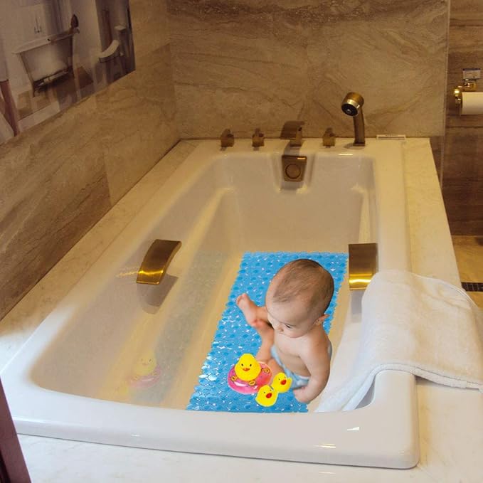 SONGZIMING Pebble Bath Mat for Bathtub to Anti Slip Bathtub Mat in Shower with 16 Inches by 35 Inches (Clear Blue)
