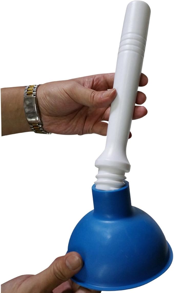 NewFerU Drain Plunger, Small Hand Force Plumber Helper, Little 4 inch Cup Clog Remover, Tiny Rubber Unclogger in 9" Short Handle for Kitchen Sink, Bathroom Toilet, Shower Bath Tub (Blue)