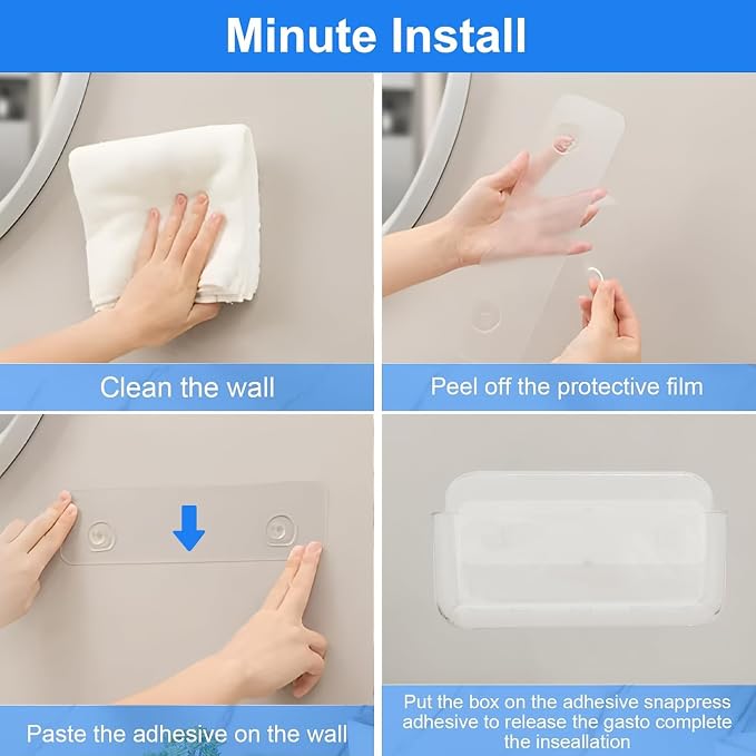 Diesisa Acrylic Wall Mount Organizer - 5.1" D x 10.9" W x 6" H, Large Size Adhesive Wall Self - Shower Caddies Organizer - Bathroom Shelves with Self Adhesive Tape for Bathroom, Kitchen - Large Size