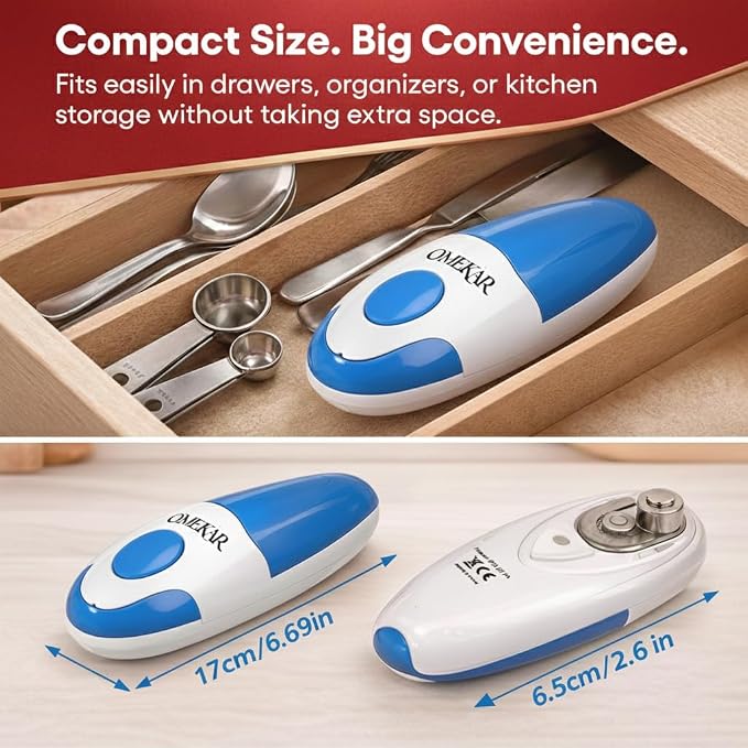 Electric Can Opener, One-Touch Automatic Smooth Edge Can Opener for All Can Sizes, Battery Operated Hands-Free Kitchen Gadget for Seniors with Arthritis (Blue)