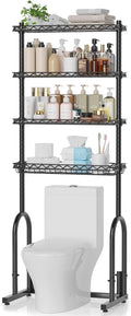 EAGMAK Over The Toilet Storage Rack, 4-Tier Bathroom Organizer with Adjustable Shelves & Basket, Rust-Resistant Metal Over Toilet Shelf for Small Bathroom Space Saving, Black