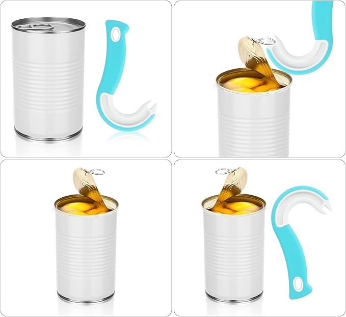 Easy Open Ring Pull Can Opener, J Hook Can Opener Pull Tab with No-Slip Grip for Seniors Kids Weak Hands Manual Soda Beer Pop Top Tin Bottle Jar Lid Lifter Tool (Blue)
