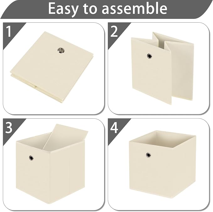 13x13x13 storage cube bins,collapsible fabric storage cubes Decorative storage basket,13 inch Record cube storage box for shelves,shelf,drawer,bathroom organizer,Set of 3 (Creamy-White）