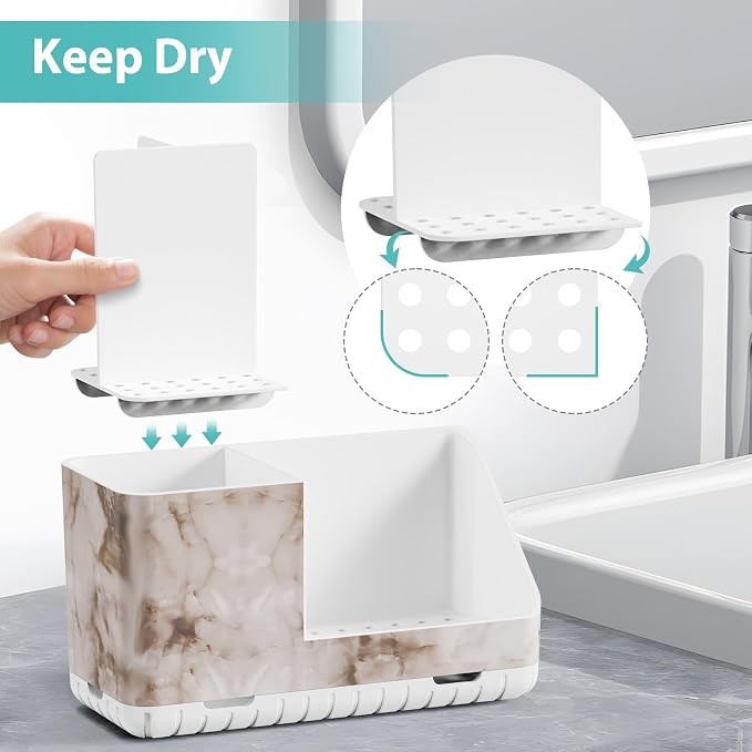 PARKMANI Toothbrush Holders for Bathroom Countertop Organizer, Kids Electric Toothbrush and Toothpaste Holder for Bathroom Organizers and Storage (White Marble Grain)
