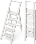 5 Step Ladder, Lightweight Folding StepStool with Convenient Handgrip,Aluminum 330lbs CapacityStep Ladder for Office,Household,Kitchen(White)
