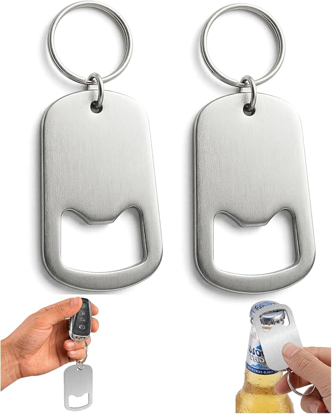 Gadgetime USA 2 Pieces of Sleek Grip Stainless Steel Bottle Opener Keychain Set – Ultra-Compact Flat Cap Remover for Beer & Soda, Pocket-Friendly Bar Tool