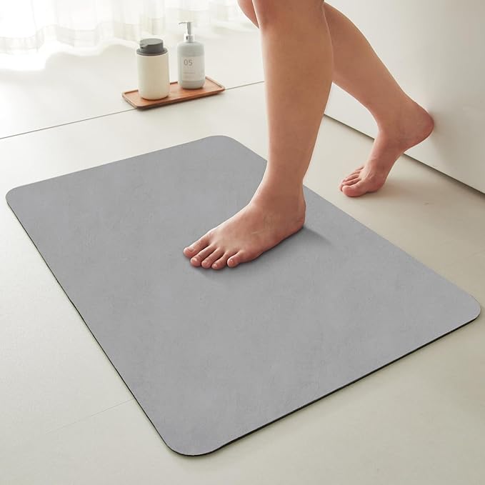 TYUU Bathroom Mat Quick Dry, Bathroom Rugs Non Slip Washable Thin Absorbent Bath Mat Fits Under Door Bathroom Floor Mat Perfect for Bath, Shower, or Sink 24"x48" Light Grey