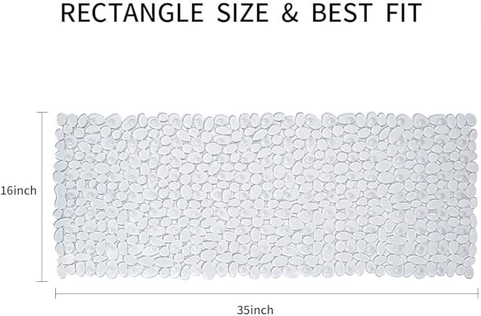Pebble Bath Mat for Bathtub to Anti Slip Bathtub Mat in Shower with 16 Inches by 35 Inches (Clear)