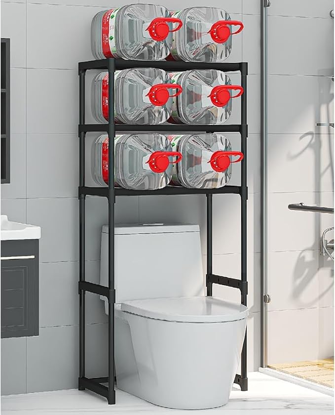 3-Tier Over the Toilet Storage, Metal Bathroom Shelve, Over Toilet Bathroom Organizer, Space Saver Bathrooms Shelve for Restroom Laundry Balcony, Black