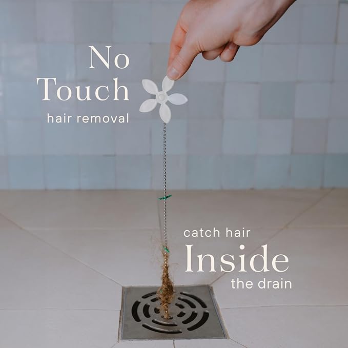 DrainWig Shower Drain Hair Catcher – Disposable Bathroom Hair Trap, Easy to Install in Shower Drain Cover, Helps Prevent Clogs – As Seen on Shark Tank – White Flower (12-Pack)