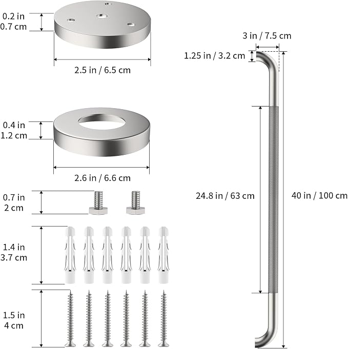 Shower Grab Bar 40 Inch, iHansee Brushed Nickel Bathroom Grab Bar w/Anti-Slip Knurled Grip, Stainless Steel Bath Safety Bars Support Handrail for Senior Elderly, Toilet Bathtub Balance Handle for Wall
