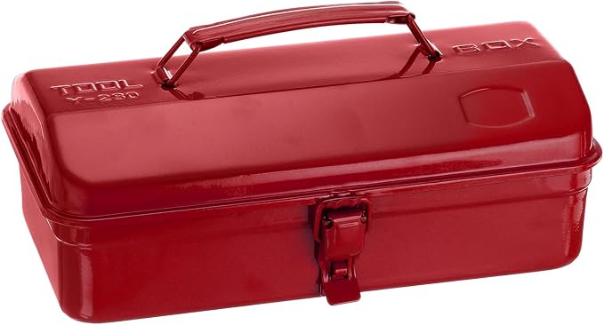 HARFINGTON Tool Box 11.4" Portable Steel Tool Box Hip Roof Style with Metal Latch Closure Tool Chest for Household Workshop Car, Red