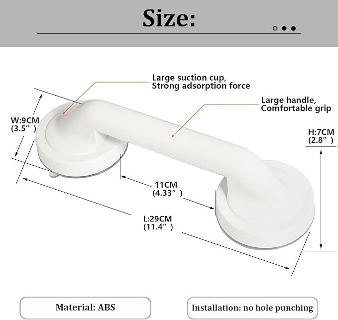 KAFENDA New Powerful Large Suction Cup Handle, Glass Door Handle, Bathroom Shower Grab Bar, No Drilling Required for Installation, 11.4 Inch, Removable and Reusable