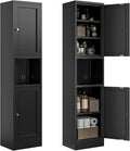 Bevivog Metal Bathroom Storage Cabinet Freestanding, 67" Tall Narrow Pantry Cabinet with Shelves for Kitchen, Skinny Metal Pantry with Hutch, 16" Wide Slim Cabinet for Small Spaces
