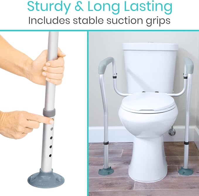 Vive Toilet Frame Rail for Elderly & Disabled - Adjustable Grab Bar Rail with Arms, Safety Support Handles for Seniors, Handicap Bathroom Mobility Aids, Sit to Stand Assist to Help Adults Get Up