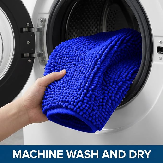Bathroom Rugs Sets 2 Piece,Super Absorbent Chenille Bath Mats and U-Shaped Toilet Rug,Strong PVC Non Slip Backing,Microfiber Washable Dry Quickly Bath Mats for Bathroom(20"x32"+20"x20"U, Royal Blue)