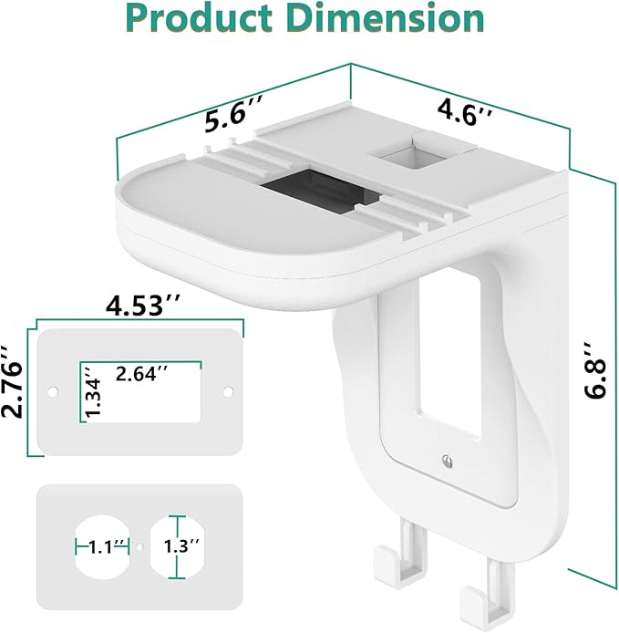 WALI Outlet Shelf Wall Holder, Fit for Duplex GFCI Decorative Outlet Shell A Space Saving for Smart Home, Speaker Mounts up to 10lbs with Cable Management (OSH001-W), White