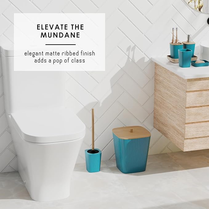 Clara Clark Bathroom Accessories Set - Bathroom Set, Bathroom Accessory Set, Shower Curtain Set, Toilet Brush, Trash Can & Soap Dispenser - Teal - 20PC
