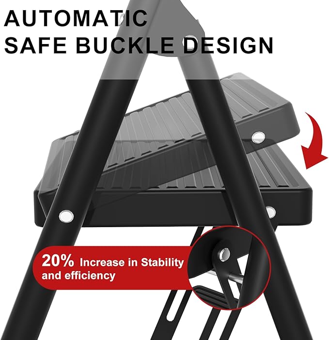 4 Step Ladder Folding 330lbs Anti Slip，Foldable Ergonomic with Wide Pedal for Home, Kitchen, Offic Matte Black