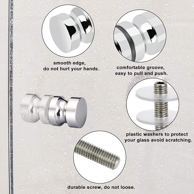 ZKSM 2 Set Shower Screen Handle Bathroom Door Handle Knob with Solid Stainless Steel for Replacement Groove Glass Door(Install Screw 7.8x30mm)