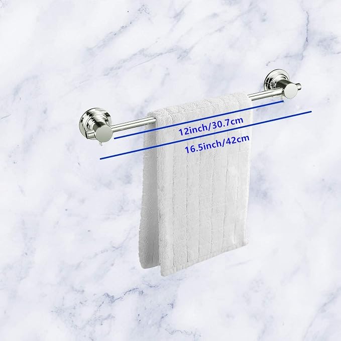 JiePai 16 inch Vacuum Suction Cup Towel Bar,Removeable Shower Mat Rod Shower Door Adhesive Towel Bar Suction Towel Rack (Chrome, 16inch)
